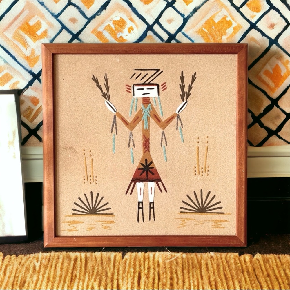 Vintage 1970’s Framed Navajo Sand Art Painting